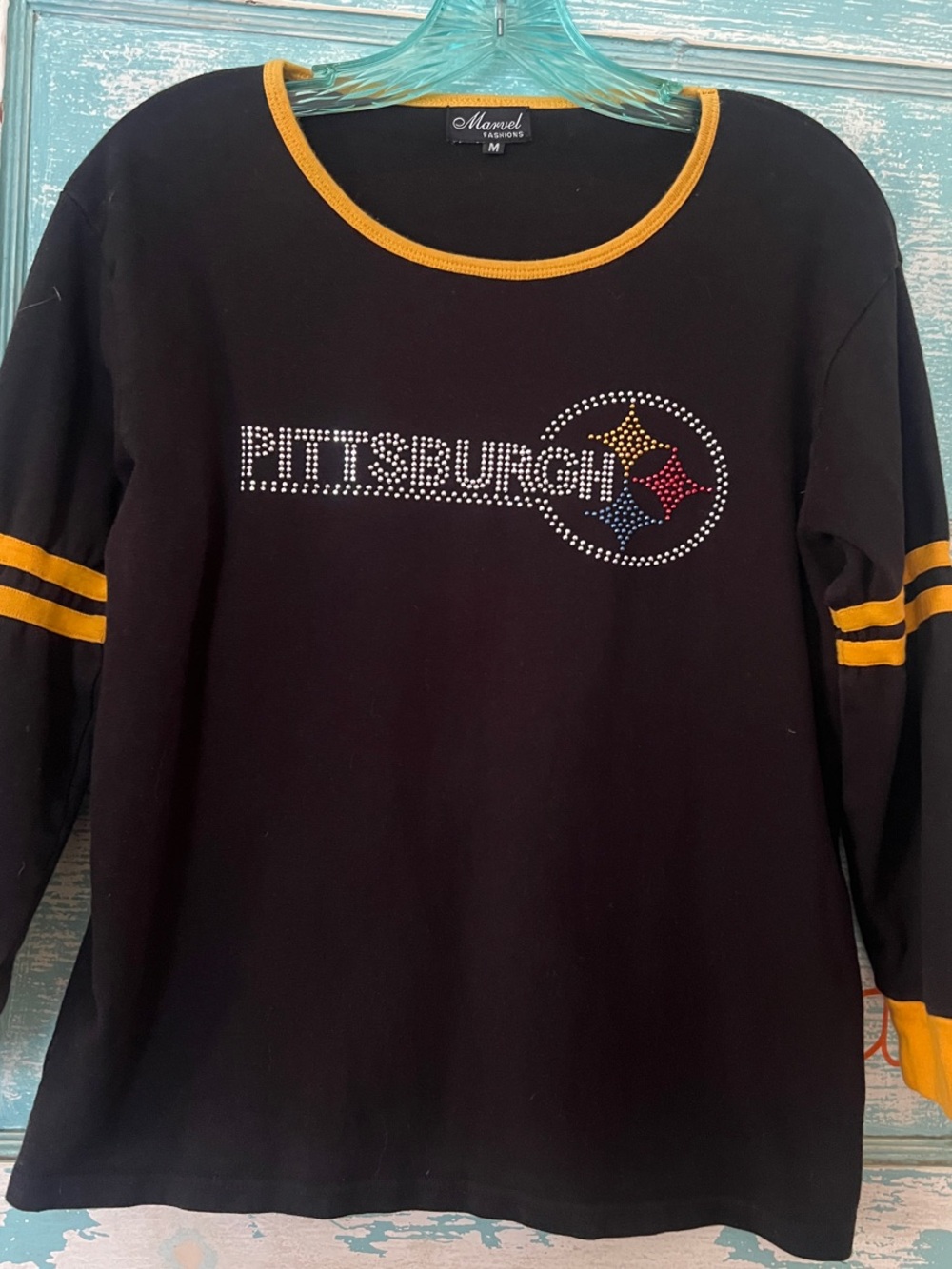 Pittsburgh Steelers Rhinestone Logo tee Black & Gold Crewneck vintage vibe
